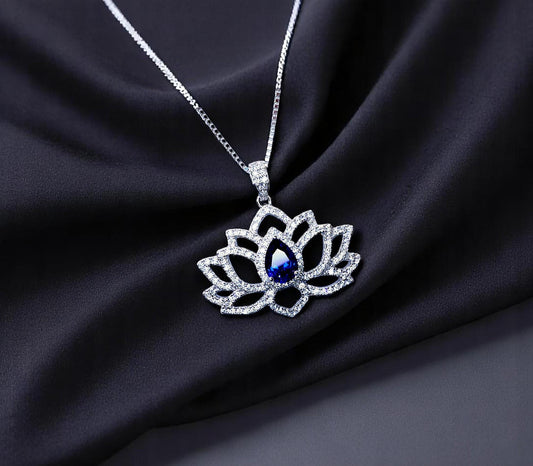 Tanzanite Necklace Lotus Flower Style Water Lily Pendant 18KGP @ Sterling Silver Birthstone Jewelry #1118