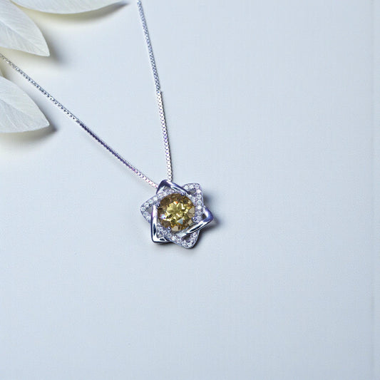 Genuine Citrine Necklace, Sterling silver David Star Jewelry 3 ct Citrine Pendant, November Birthstone - 18KGP @ Sterling Silver #1128