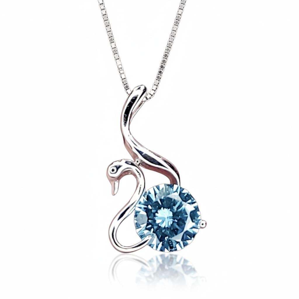 8mm 2 CT Aquamarine Necklace - 18KGP Sterling Silver - Swan Pendant - Solitaire Aquamarine - Simple Aquamarine Jewelry #149