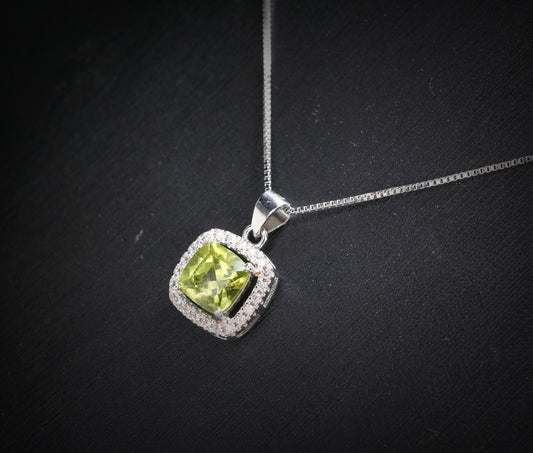 Genuine Green Peridot Necklace - Sterling Silver - Natural Peridot - Square Green Gemstone - Birthstone - Tiny Peridot Pendant #1014