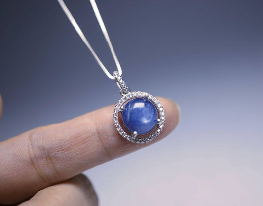 Blue Kyanite Necklace - Sterling Silver Kyanite Jewelry, Blue Kyanite Pendant - Round Crown Necklace 1111