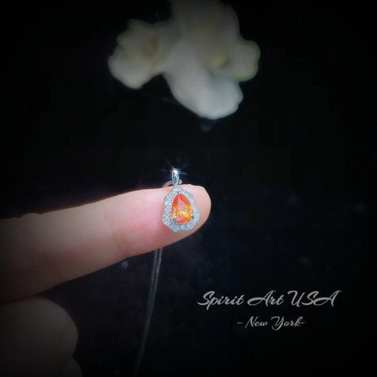 Super Tiny Sunstone Necklace - Mini Orange Sapphire Necklace - Teardrop Cut - 18kgp @ Sterling Silver sunstone pendant #122