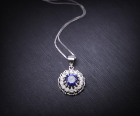 Tanzanite Necklace Sterling Silver - 925 Round Cubic Zirconia Flower of Life Tanzanite Pendant 1027