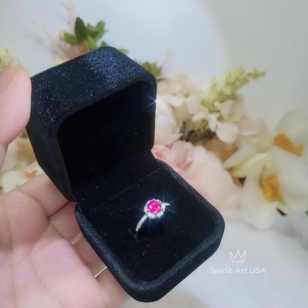 Tiny Ruby Flower Ring, Sterling Silver 0.85 CT, Red Ruby Ring, July Birthstone Gemstone Jewelry ring 1058