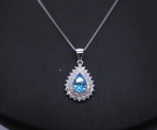 Blue Topaz Necklace - Sterling Silver Gemstone Teardrop Solitaire Blue Gemstone - November Birthstone - Blue Topaz Pendant #261