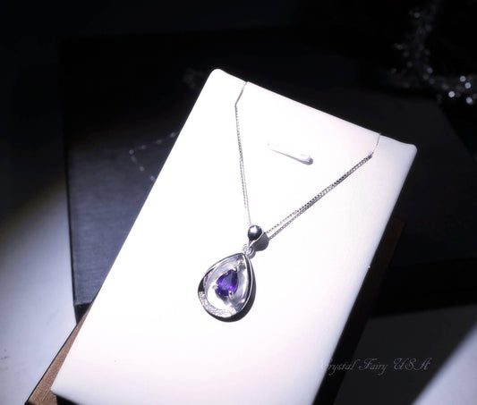 Natural Amethyst Necklace Sterling Silver - Grenuine Teardrop Amethyst Jewelry - February Birthstone 1063