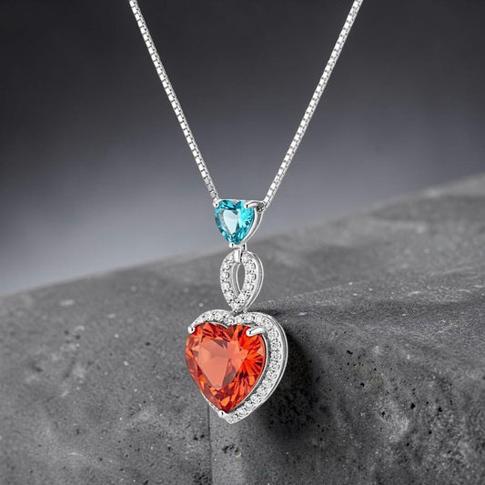 Sunstone Sun stone necklace Double Heart Orange Gemstone Necklace - Sterling Silver Adjustable Chain jewelry #738
