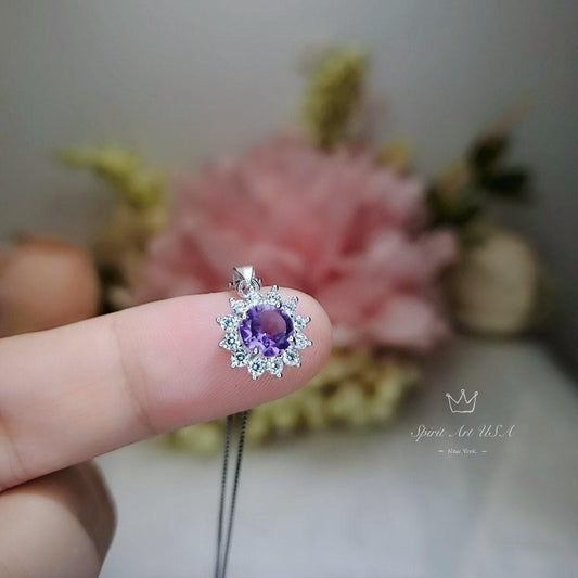 Genuine Amethyst Necklace - Tiny Princess Diana Style 6MM Natural Amethyst Yoga Zen Simple Solitaire February birthstone Jewelry 1108