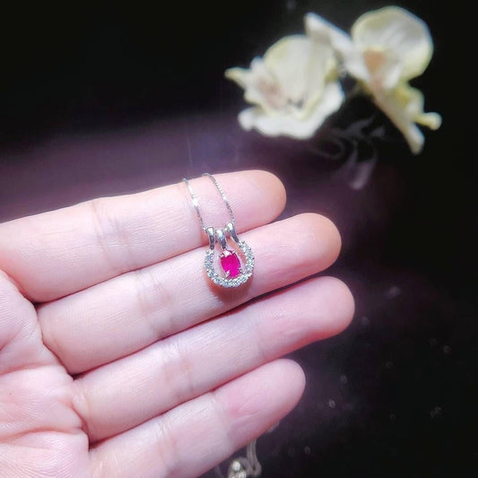 Tiny Ruby Necklace Horseshoe Style - 18KGP @ Sterling Silver - July Birthstone - One necklace two wearing - Minimalist Ruby Jewelry #188