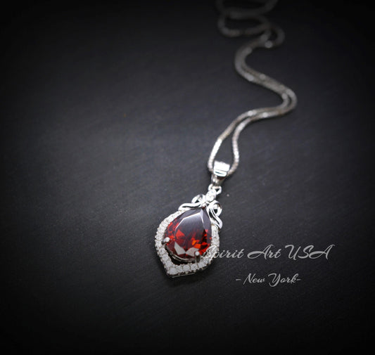 Garnet Necklace - 18KGP @ Sterling Silver - Dainty Garnet Pendant - January Birthstone - Pear Cut Garnet Jewelry