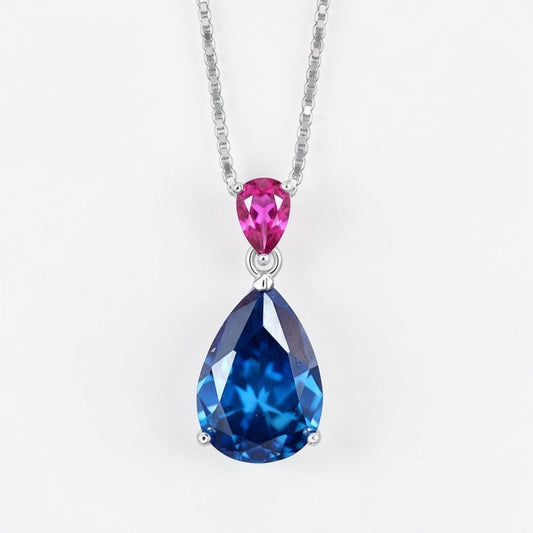 Large Teardrop Blue Sapphire Necklace - Pear Cut 7 CT Blue Sapphire Pendant 18KGP Sterling Silver - September Birthstone #858
