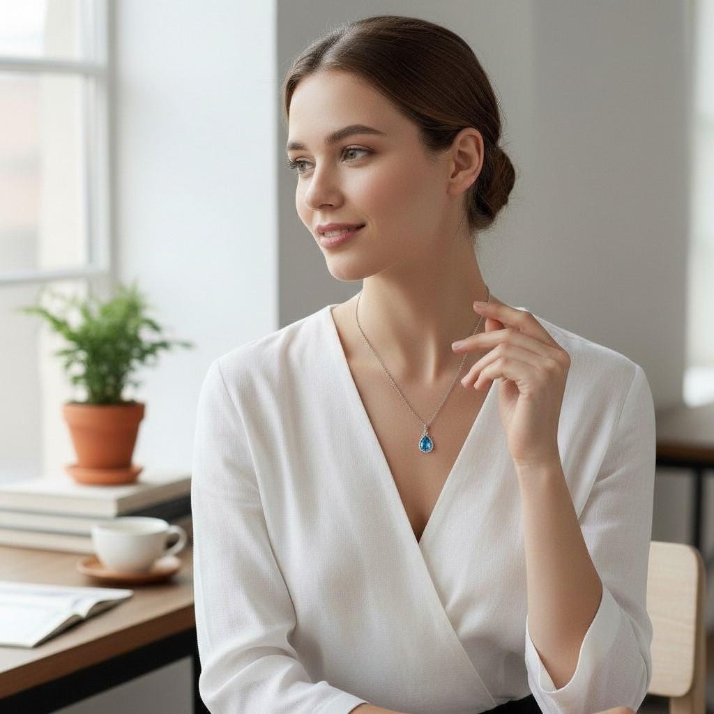 Sterling Silver Teardrop Swiss Blue Topaz Necklace 2.75 ct Teardrop Sim Gemstone 14k White Gold Plated Birthstone #933