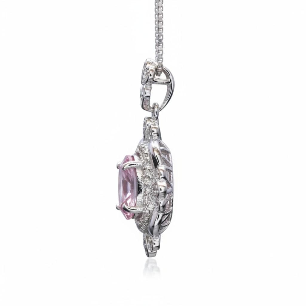 Pink Morganite Necklace - Sterling Silver Flower Gemstone 2.5 CT Morganite Pendant #643