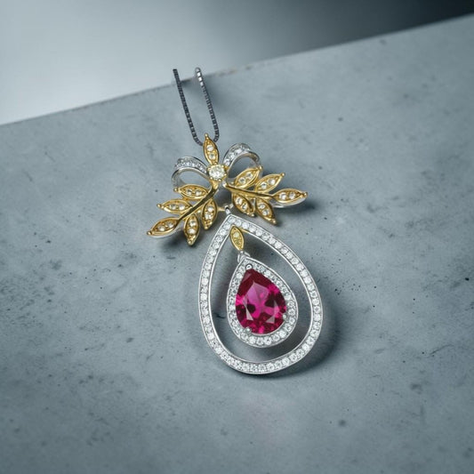 Teardrop Ruby Necklace - the Tree Of Life Pendant - 18KGP @ Sterling Silver - olive branch - 2.5 Ct Pear Cut Ruby Pendant #855