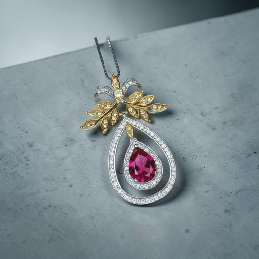 Teardrop Ruby Necklace - the Tree Of Life Pendant - 18KGP @ Sterling Silver - olive branch - 2.5 Ct Pear Cut Ruby Pendant #855