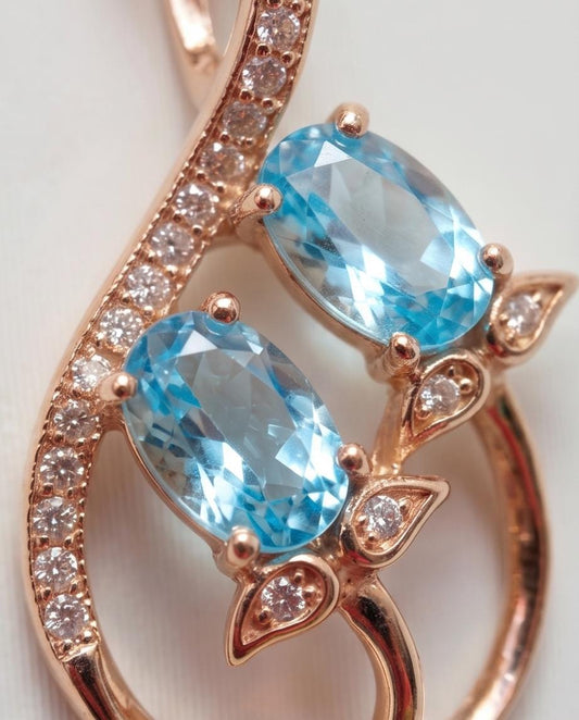 Rose Gold Aquamarine Necklace - Gemstone Leaf Flower March Birthstone Tiny Aquamarine pendant #289