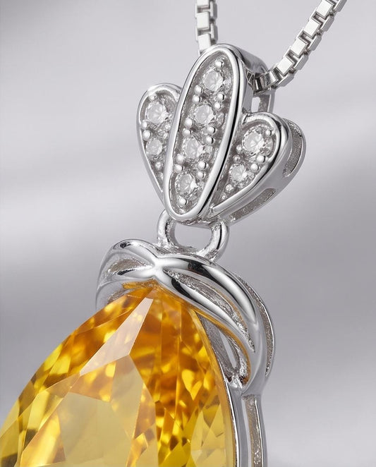 Human Created Yellow Moissanite diamond - 18kgp @ Sterling Silver Created Citrine Diamond Crown Style - 6 CT Yellow Moissanite Pendant #597