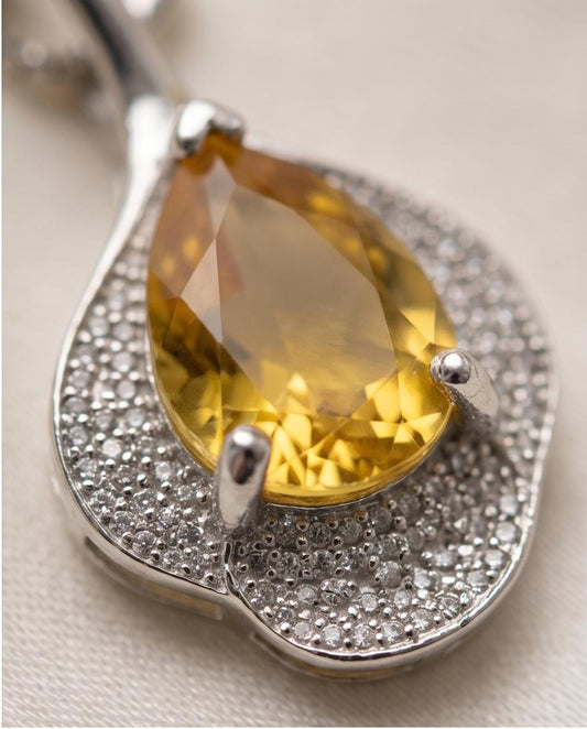Genuine Citrine necklace - Sterling Silver Leaf Pendant - 18kgp - Teardrop Pear Cut Natural Citrine Pendant Jewelry - Simple Style #482