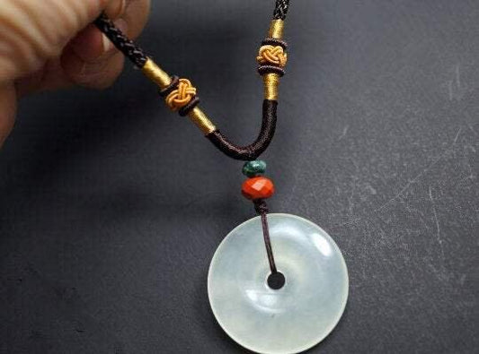 Genuine Jade Donut Necklace: Heart Chakra Healing Boho Pendant, Chunky Stone Spiritual Gift