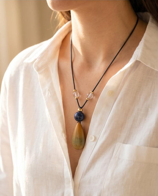Glow in the Dark Necklace, Lapis Lazuli Pendant, Natural Luminous Stone Jewelry, Unique Night Glow Charm, Celestial Boho Chunky Gemstone