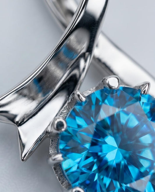 Round Blue Topaz Necklace - Sterling Silver Swirl Bow Infinity 2 CT Blue Topaz Pendant - White Gold coated November Birthstone #470