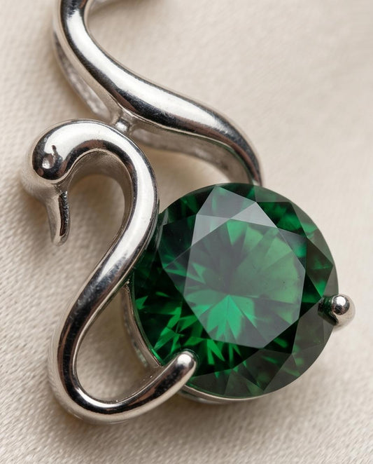 8mm Emerald Necklace - 18KGP Sterling Silver - Swan Pendant - May Birthstone Luxury Simple Emerald Jewelry - Swan Necklace 1072