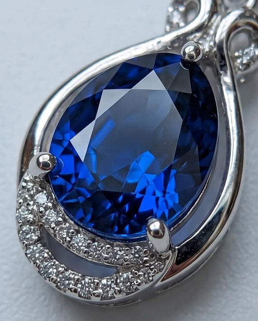 Teardrop Tanzanite Necklace - White gold coated Sterling Silver 2 CT Blue Tanzanite Jewelry #480