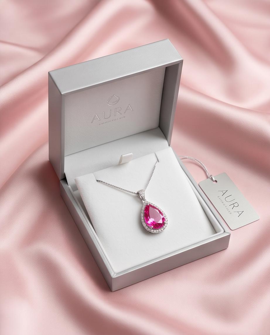 Large Teardrop Pink Sapphire Necklace - Sterling Silver Fuchsia Large 5 CT Pink Sapphire Pendant - White Gold Fuchsia Gemstone Jewelry #746