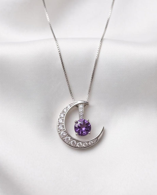 Amethyst Moon Necklace Sterling Silver Crescent purple lavender natural amethyst Pendant February Birthstone Double Pendant Jewelry #992