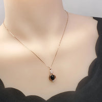 Natural Black Onyx Necklace Rose Gold coated 925 Sterling Silver High Frequency Energy Protective Chakra Heaaling Life Flower Decorate