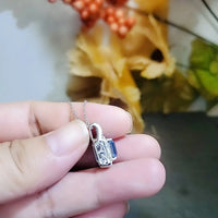 Tiny Rectangle Aquamarine Necklace - Sterling Silver White Gold Coated - Sim Diamond Blue Aquamarine Pendant