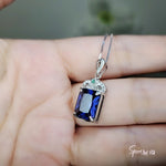 Rectangle Tanzanite Necklace - 18KGP @ Sterling Silver Sim Diamond 5 CT Lab Created Royal Blue Gemstone Pendant