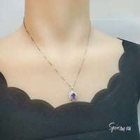 1.6 CT Genuine Amethyst Diamond Necklace White Gold Coated Sterling Silver Double Halo Purple Gemstone February Birthstone Chakra Healing