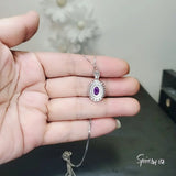 1.6 CT Genuine Amethyst Diamond Necklace White Gold Coated Sterling Silver Double Halo Purple Gemstone February Birthstone Chakra Healing