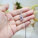 Amethyst Cross Flower Necklace Sterling Silver, Diamond  Cross Pendant White Gold Natural Amethyst Jewelry