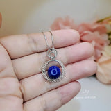 Round Lapis Lazuli Necklace Sterling Silver Triple Circle Infinity White Gold Coated Natural Lapis Lazuli Pendant Jewelry
