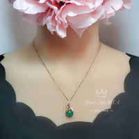 Rose Gold Green Malachite Necklace - Sterling Silver Phoenix Necklace - Heart Chakra Healing Green Stone Pendant