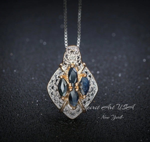 Genuine Blue Sapphire Necklace - Sterling Silver - September Birthstone
