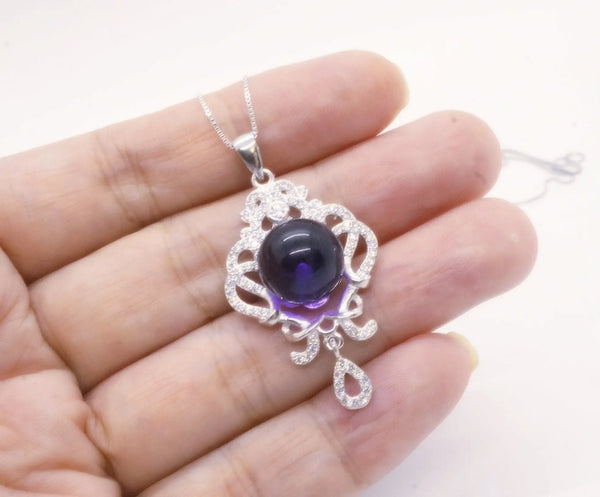 Natural Amethyst Necklace - Sterling Silver Tassel - Luxury Genuine Amethyst Pendant - Purple Gemstone Jewelry - 18KGP @ Sterling Silver