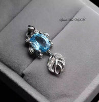 Genuine Swiss Blue Topaz Necklace, Sterling Silver Fish Necklace, Large Topaz Pendant Luxury Cz Necklace, Yn005