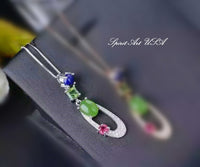 Emerald Jade Necklace - Sterling Silver CZ Pendant - Lapis Lazuli Pink Tourmaline Peridot Necklace