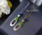 Emerald Jade Necklace - Sterling Silver CZ Pendant - Lapis Lazuli Pink Tourmaline Peridot Necklace