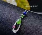 Emerald Jade Necklace - Sterling Silver CZ Pendant - Lapis Lazuli Pink Tourmaline Peridot Necklace