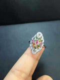 Tourmaline Ring, Engagement Ring, Promise Ring, Multi Gemstone Sterling Silver Cz Ring, Anniversary Claddah Ring Yn036