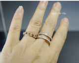 Stackable Ring, Tourmaline Ring, Engagement Ring, Promise Multi Gemstone Sterling Silver Cz Ring, Anniversary Claddah Ring