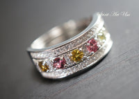 Stackable Ring, Tourmaline Ring, Engagement Ring, Promise Multi Gemstone Sterling Silver Cz Ring, Anniversary Claddah Ring