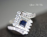 Blue Sapphire Ring, Sterling Silver Cz Ring, Promise Ring, Engagement Bands, Anniversary Claddah Ring Yn017r