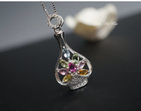 Tourmaline Necklace -Sterling Silver Vase Necklace - Gemstone Flower Necklace - CZ Pendant