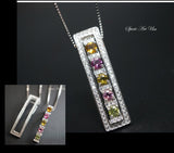 Tourmaline Necklace, Couple Tourmaline Double Pendant Necklace, Sterling Silver Multi Stone Necklace, CZ Pendant,