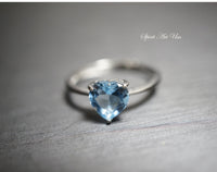 Natural Sky Blue Topaz Ring, Heart Topaz Sterling Silver Engagement Ring Yn046